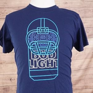 BUD LIGHT BEER PROMO FOOTBALL HELMET BLUE SHORT SLEEVE TSHIRT SZ L
